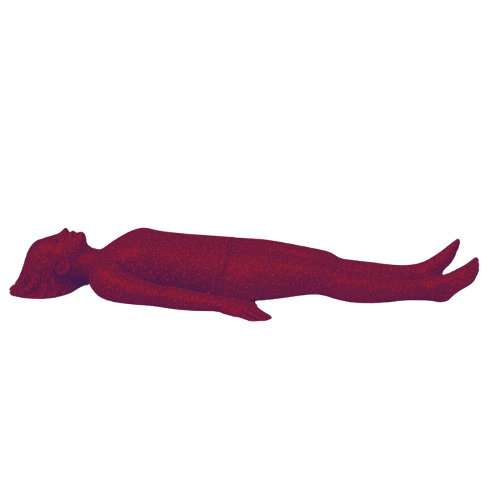 Shavasana Rote Frau liegt auf Rücken
