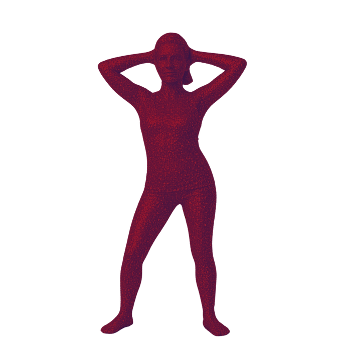 Stehende Samba Yoga Pose Rote Frau schwingt Hüfte